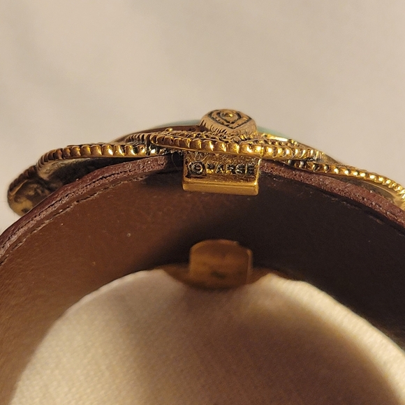 Studio Barse Leather Cuff Bracelet Tooled Brass and Turquoise - Picture 12 of 13